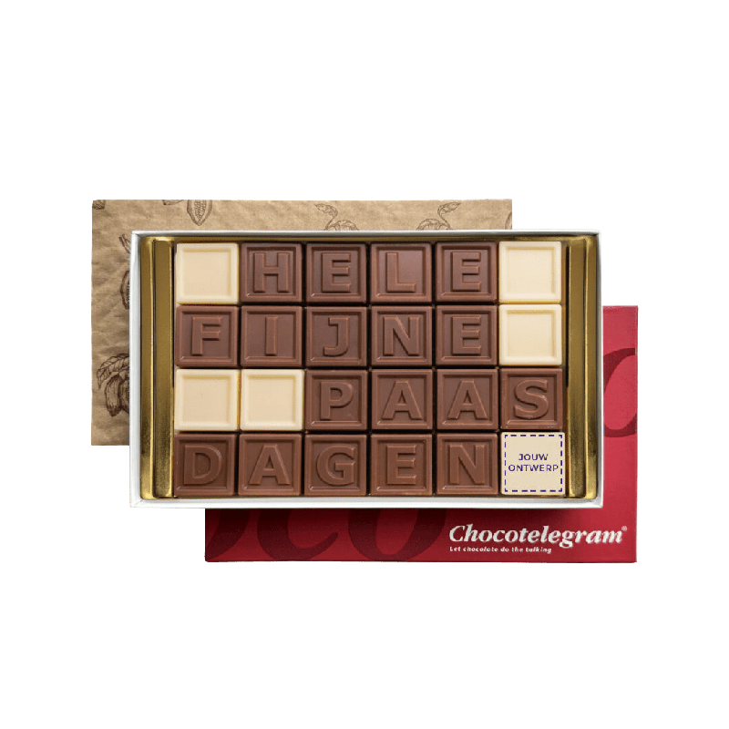 ChocoTelegram - 24 blokjes - hele fijne paasdagen - 1 eigen logoblokje