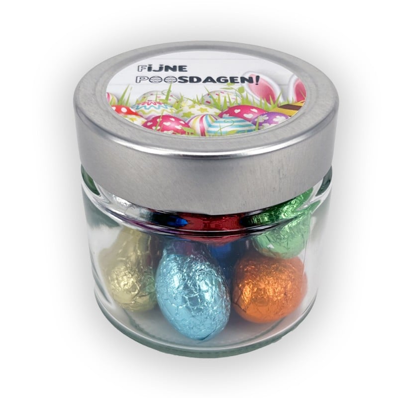 Luxe chocolade paaseitjes glazen potje - 285 gram - diverse smaken