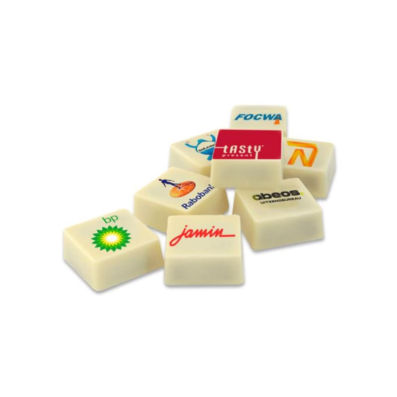 Logo blokje praline - 11 gram - wit
