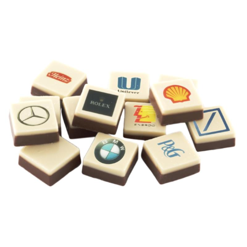 Logoblokje chocolade - 11 gram per stuk - melk - vanaf 48 stuks in tray