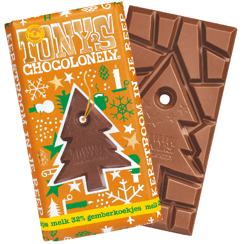Tony's Chocolonely kerst chocoladereep - 180 gram - gemberkoekjes - gepersonaliseerde wikkel