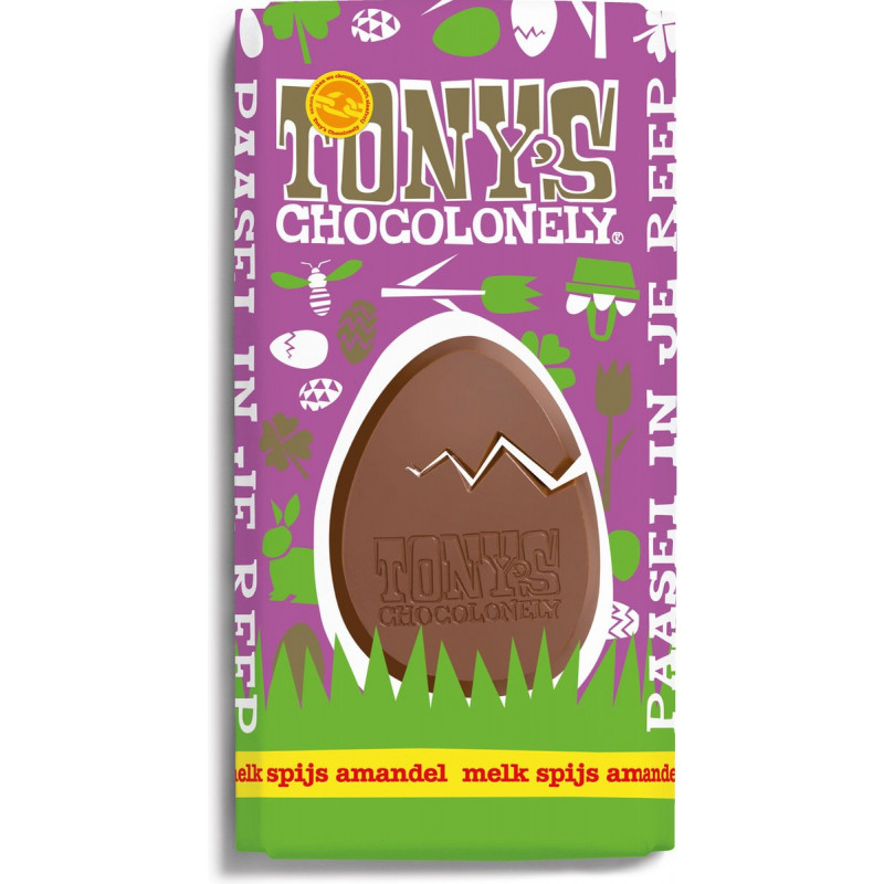 Tony's Chocolonely paas chocoladereep - 180 gram - melk spijs nootjes - gepersonaliseerde wikkel