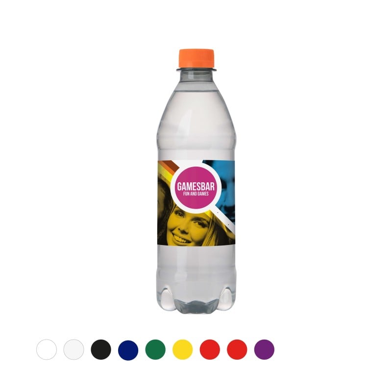 Waterflesje met bronwater 500ml - rPET - platte dop - diverse kleuren