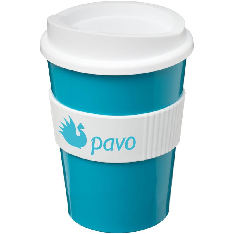 Americano® beker 300ml - PP - dubbelwandig - met drukdeksel en siliconen sleeve