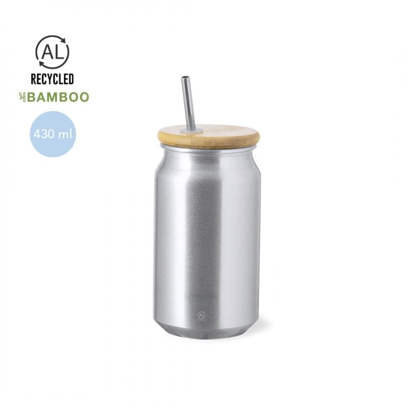 Audrey koffiebeker 430 ml - gerecycled aluminium - deksel met rietgat