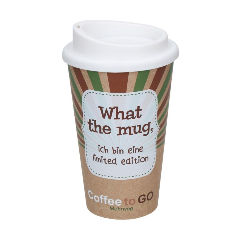 Dubbelwandige koffiebeker 350ml - kunststof - schroefdeksel met drinkopening