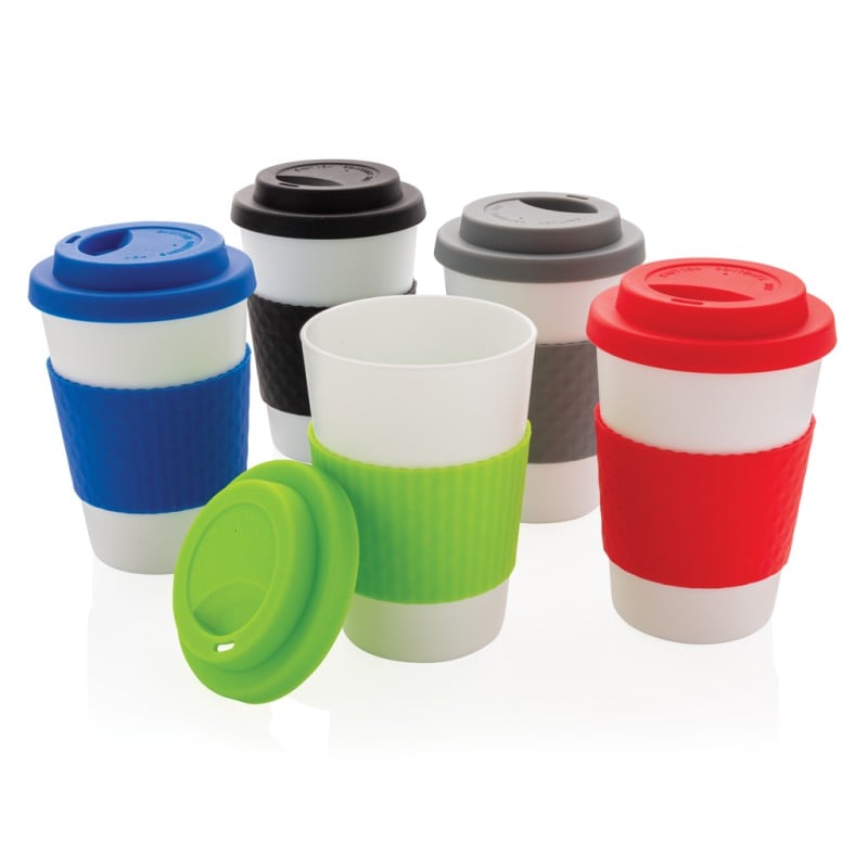 Beker 270ml - PP - met siliconen drukdeksel en sleeve