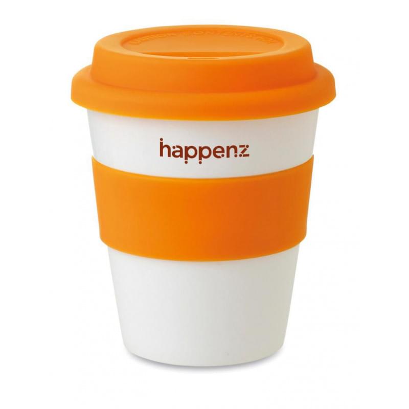 Beker 350ml - PP - met gekleurde siliconen deksel en gripband
