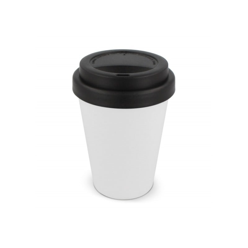 Koffiebeker wit 250 ml - recycled PP - gekleurde dop