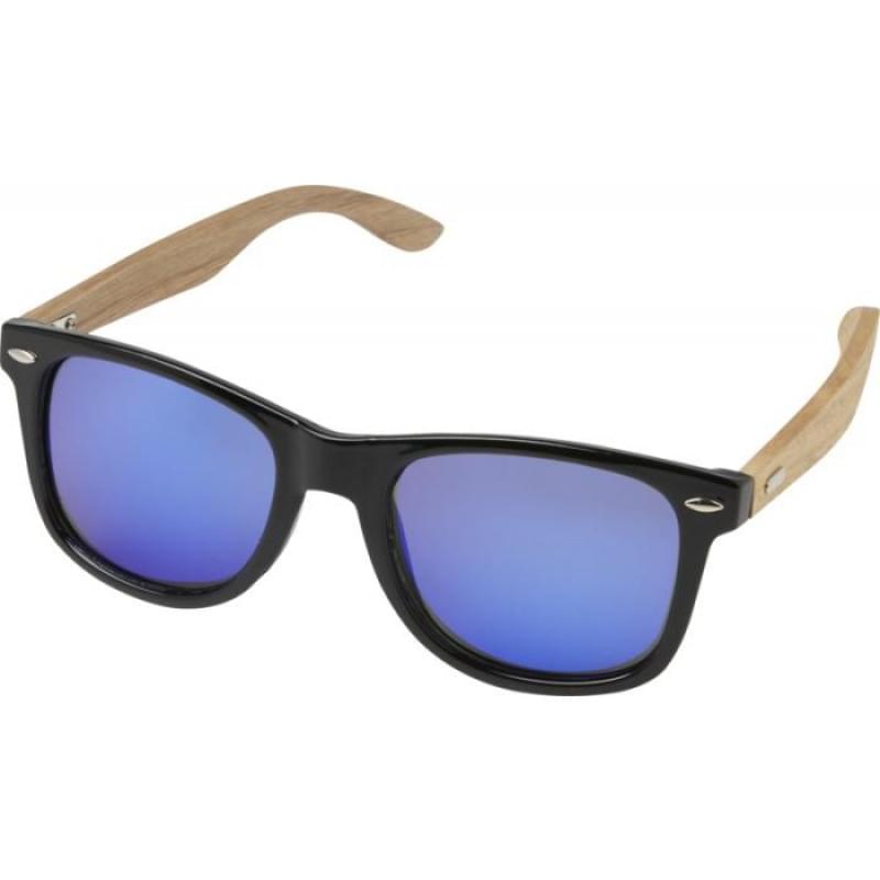 Hiru gespiegelde zonnebril - rPET met houten pootjes - gepolariseerd - UV400 - in kraft geschenkverpakking