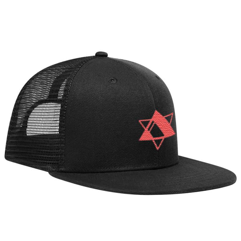 High profile trucker cap - polyester en acryl - 6 panelen - platte klep - druksluiting