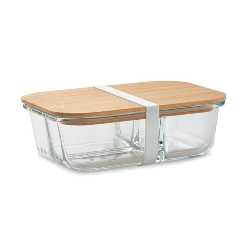 Tundra 3 lunchbox 800ml - borosilicaatglas - bamboe deksel - siliconenband