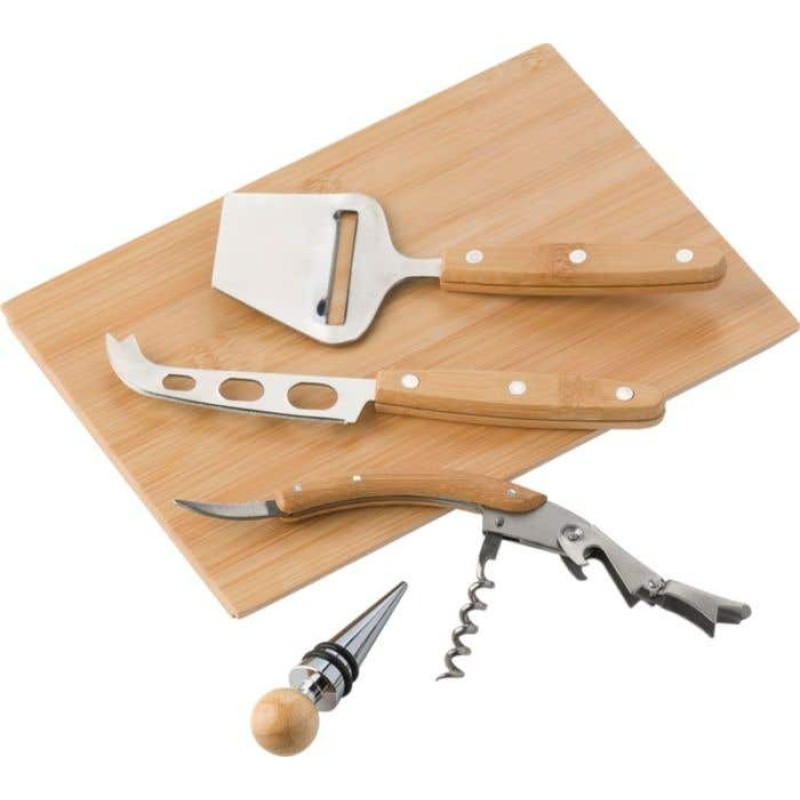 Kaas- en wijnset 25,5 x 19,5 cm - bamboe - 6-delig