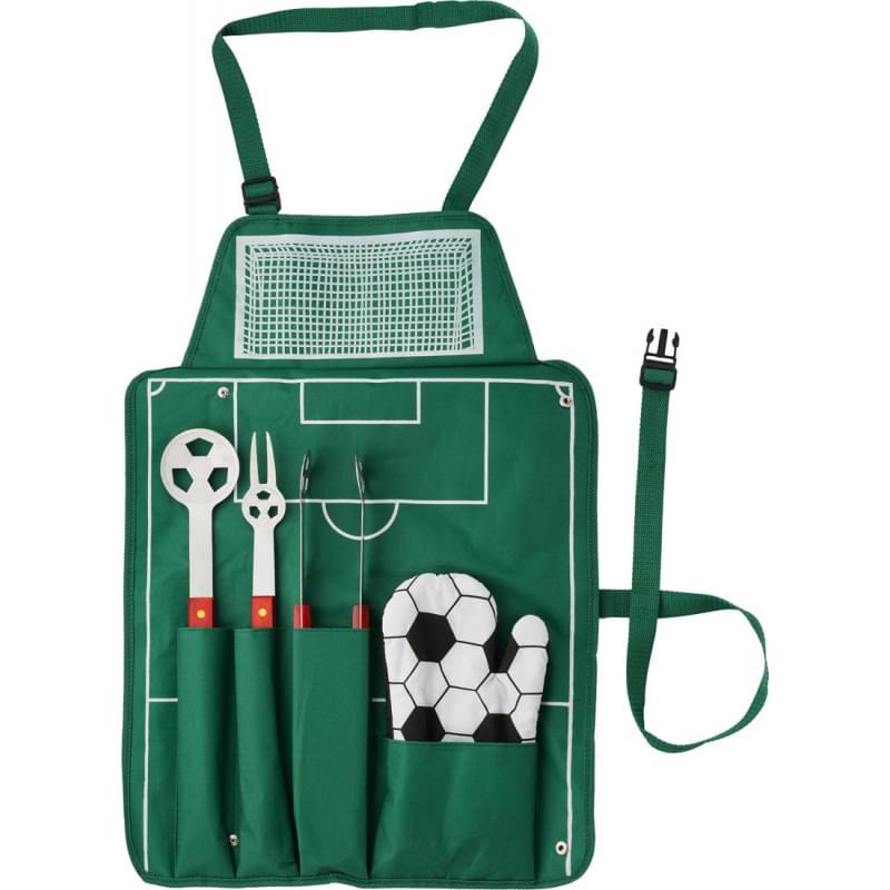 Christina voetbal BBQ set - 78x42 cm - nylon - 635 gram - met voetbal gerelateerde accessoires