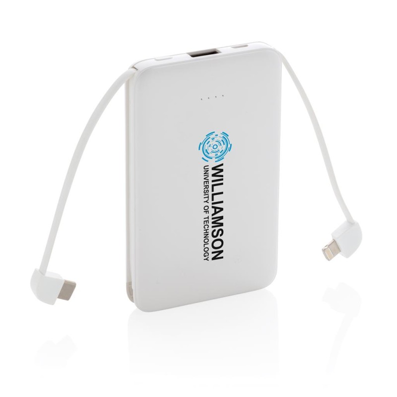 Powerbank - 5.000mAh - ABS - geïntegreerde kabels