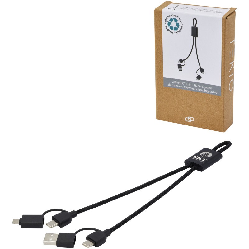 Connect 6 in 1 oplaadkabel - 45W - gerecycled metaal - snelladen