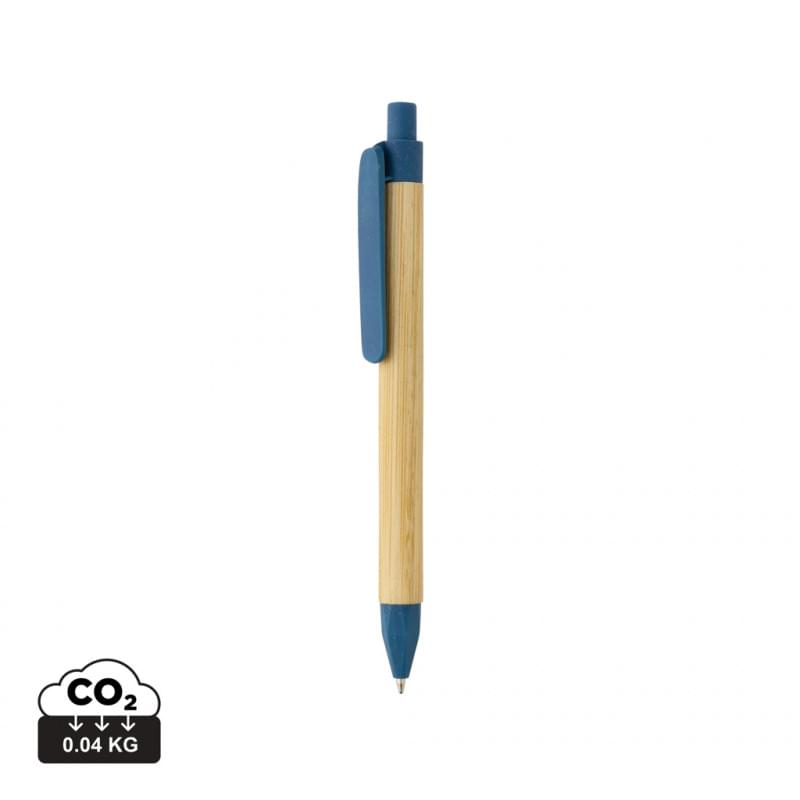 Write balpen - gerecycled papier - blauwe inkt - tarwestro top, clip en punt