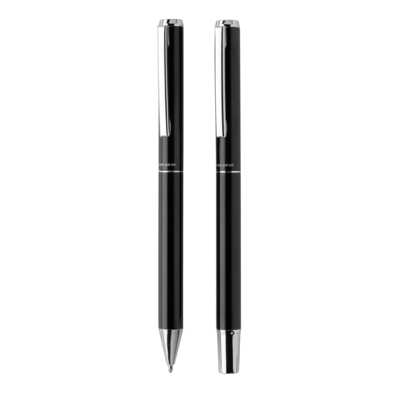 Swiss Peak pennenset - gerecycled aluminium - blauwe inkt - rollerbalpen en balpen - draaimechanisme