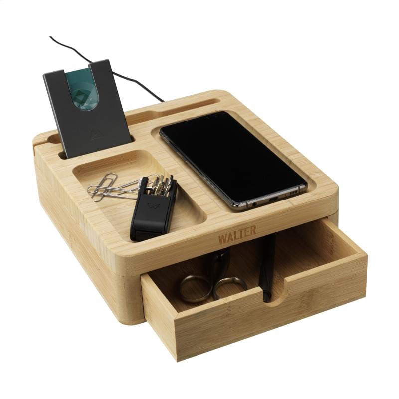 Walter big dock bureau organizer - 15W - bamboe - draadloze snellader