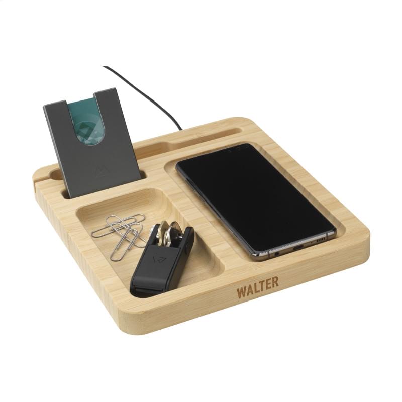 Walter singel dock bureau organizer - 15W - bamboe - draadloze snellader