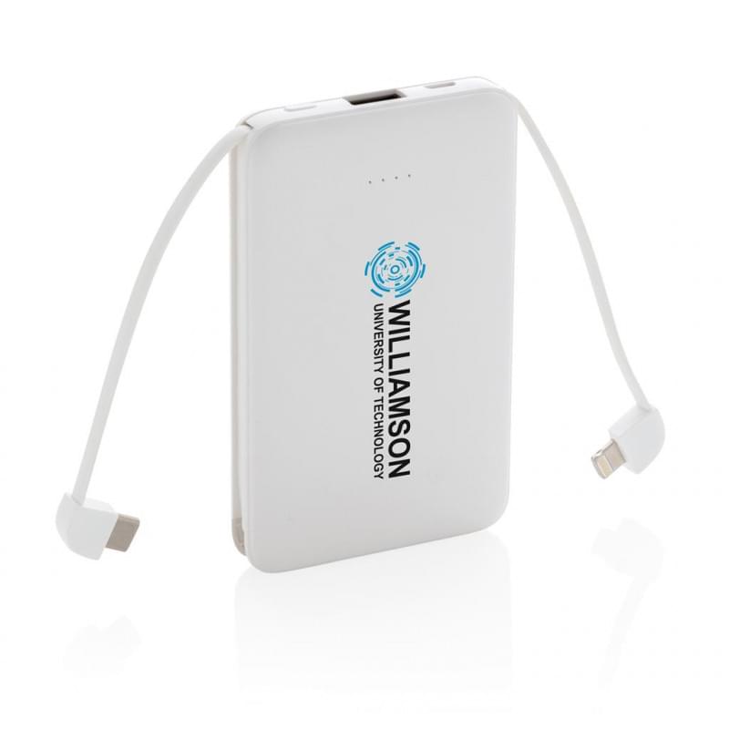 Powerbank - 5.000mAh - ABS - geïntegreerde kabels