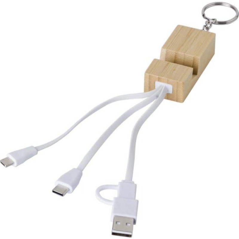 Sutton sleutelhanger - bamboe - telefoonhouder - met oplaadkabels