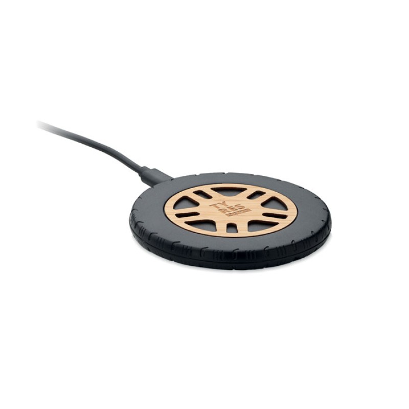 Maticless oplader - 15W - gerecycled kunststof en bamboe - draadloos - autoband vorm