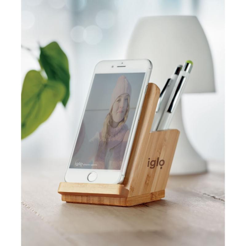 Oplader - 5V/1A - bamboe - telefoonstandaard - pennenhouder