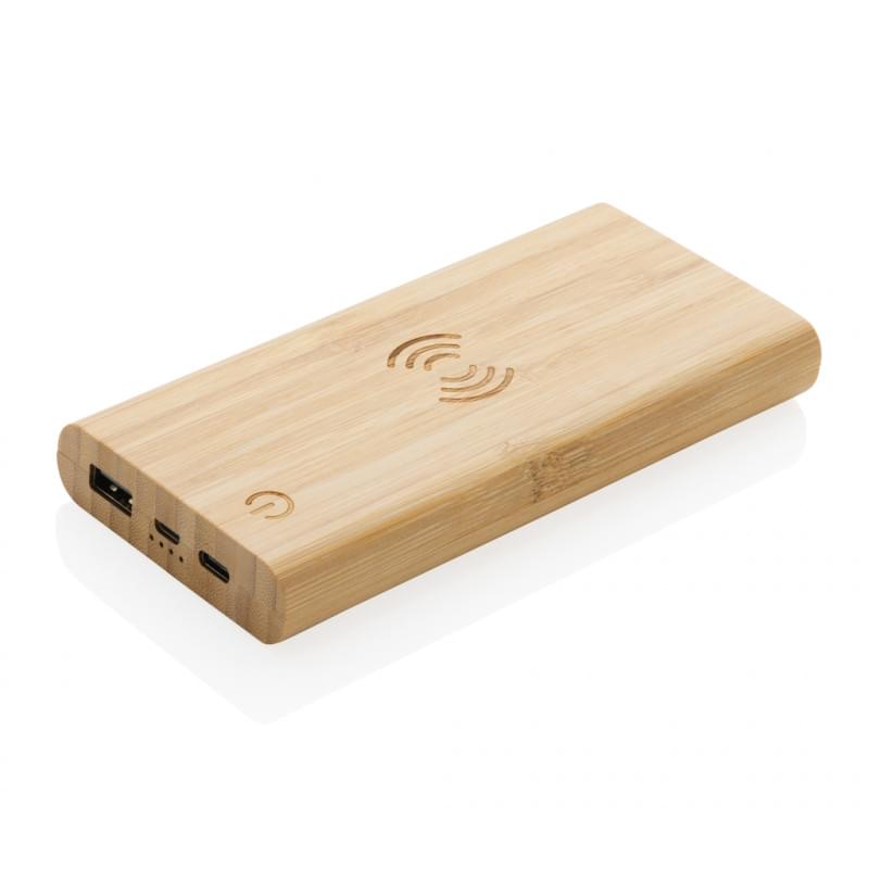 Powerbank - 8.000mAh - bamboe - draadloos