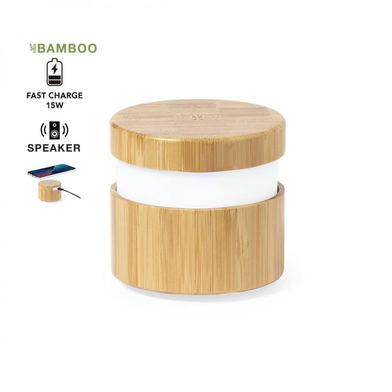 Sheilax multifunctionele lamp - 3W - bamboe - bluetooth - met draadloze oplader