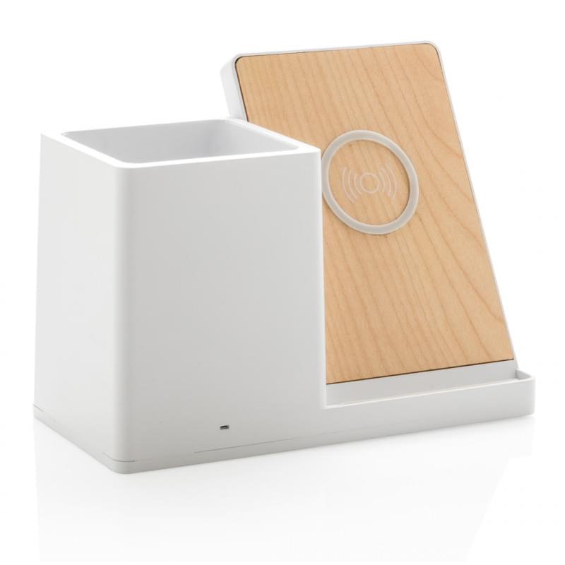 Ontario oplader - 10W - gerecycled kunststof - draadloos - pennenbakje - USB poorten
