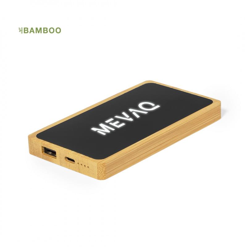 Koby powerbank - 5.000mAh - bamboe - led verlicht logo