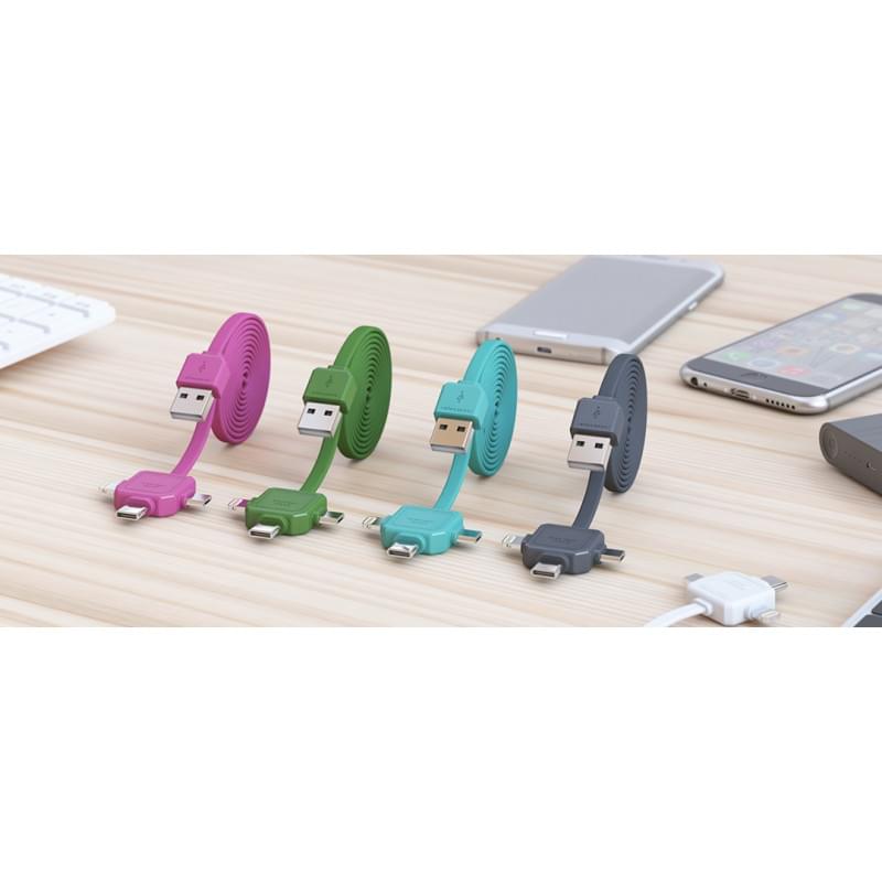 Power USB 3 in 1 oplaadkabel - 3 aansluitingen - 150 cm oplaadkabel