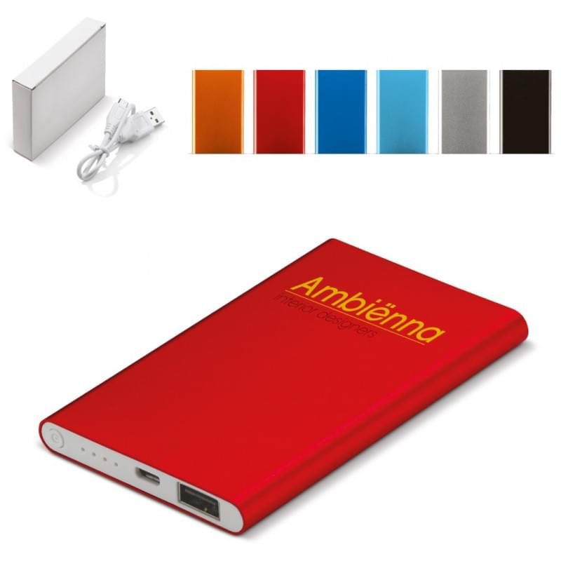 Slim powerbank - 4.000mAh - aluminium - plat ontwerp