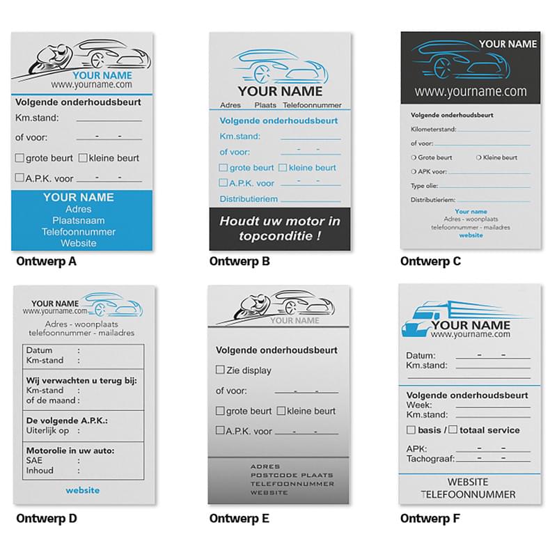 Auto onderhoudskaartjes