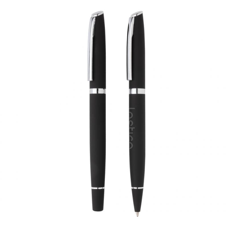 Pennenset - aluminium - blauwe inkt - balpen en rollerbalpen - matte afwerking - geschenkverpakking