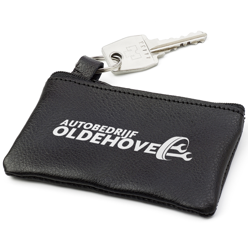 Sleutel etui - leder - met metalen ring en ritssluiting