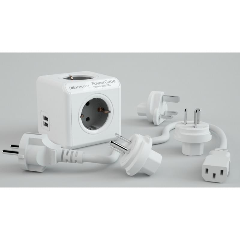 PowerCube rewirable USB reisstekker - 5V/2,1A - 4 stopcontacten - 2 USB-aansluitingen