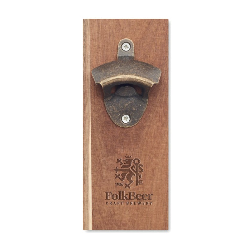 Open It flesopener - acaciahout en ijzer - voor aan de muur - magnetisch