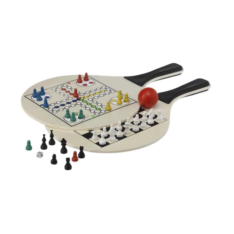 Strandtennisspel - hout - 2 bordspellen op racket - verpakt in nylon hoes