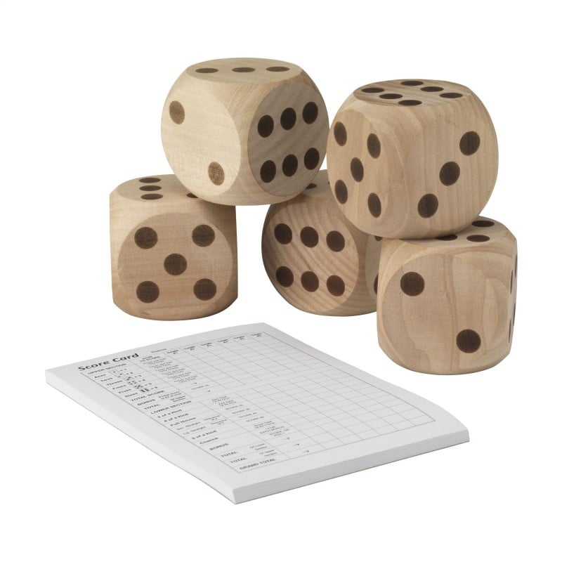 Dice dobbelspel - FSC dennenhout - outdoor - inclusief scoreblok, spelregels en opbergzak