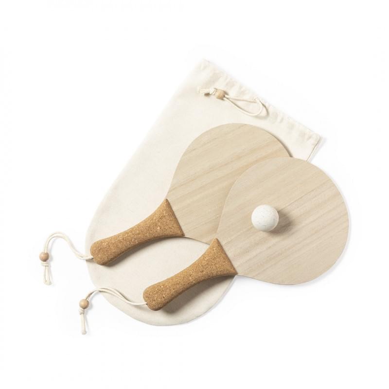 Bubbak strand rackets - hout - kurken handvat - verpakt in katoenen zakje
