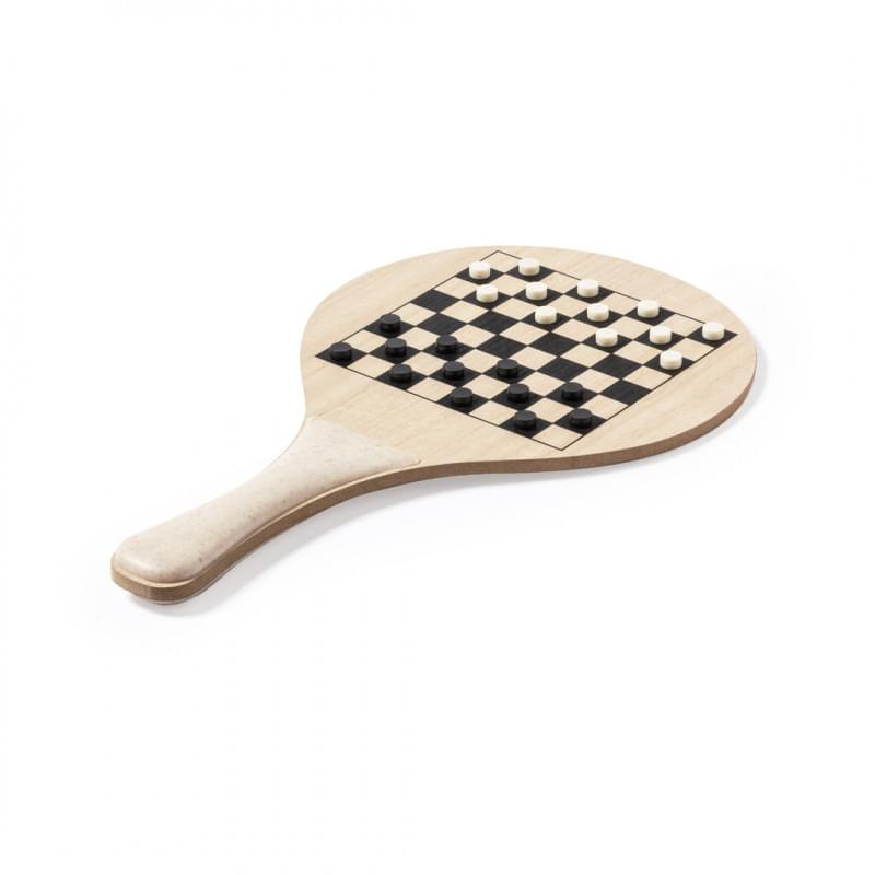 Pecter tennis strandset - hout - met bordspellen - verpakt in katoenen zakje