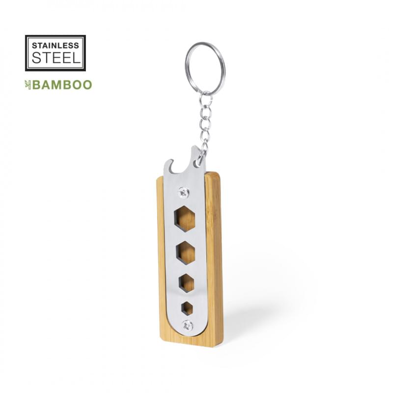 Balmy multitool sleutelhanger - bamboe en RVS - 5 funcities - geschenkverpakking
