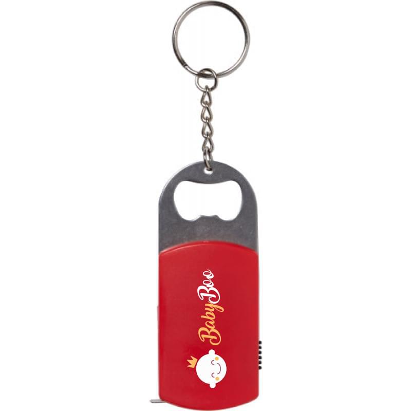 Sleutelhanger - ABS en aluminium - 8 cm - flesopener, LED lampje en meetlint