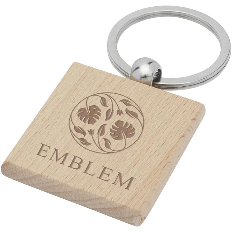 Gioia vierkante sleutelhanger - beukenhout - 4 cm