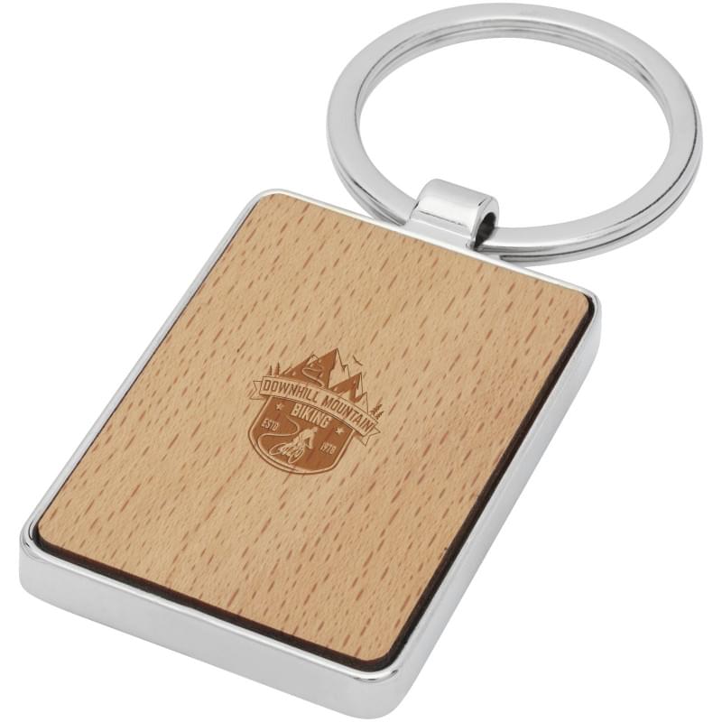 Mauro sleutelhanger - beukenhout - 5 cm - zink behuizing