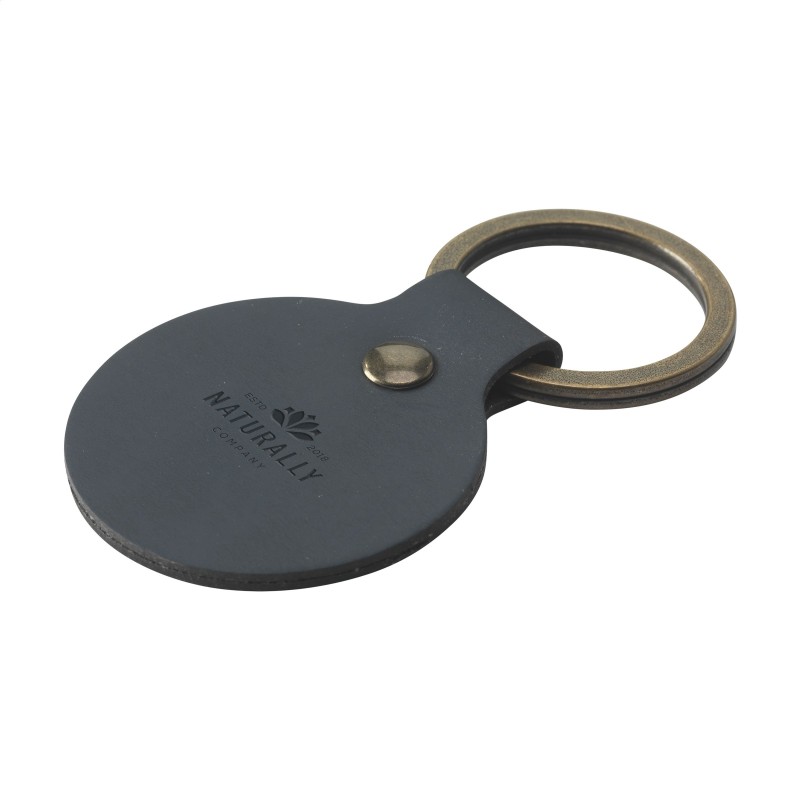 Ronde sleutelhanger - gerecycled leer - stevige sleutelring