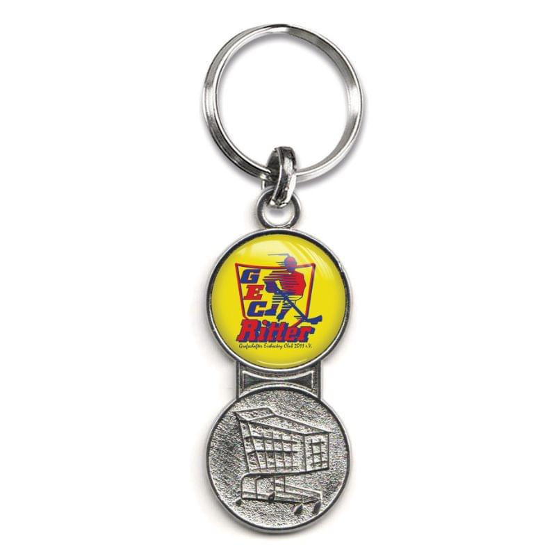 Cordoba sleutelhanger - metaal - Ø 2.1 cm - met winkelwagenmuntje - met doming label