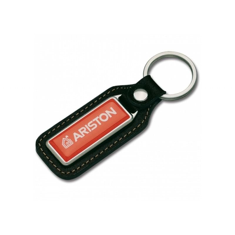 Rechthoek sleutelhanger - leer - 10.7 cm - met doming label